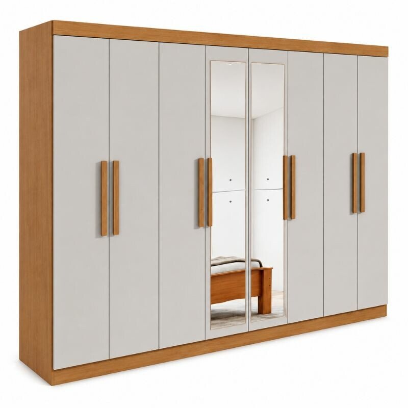 Guarda-roupa Casal 2.36m Andara Amêndoa Clean/Off 8 Portas 4 Gavetas com Espelho - Lopas - Imagem 2