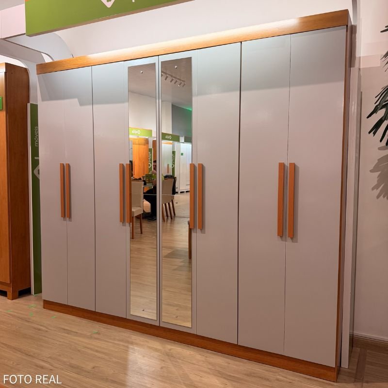 Guarda-roupa Casal 2.36m Andara Amêndoa Clean/Off 8 Portas 4 Gavetas com Espelho - Lopas - Imagem 12