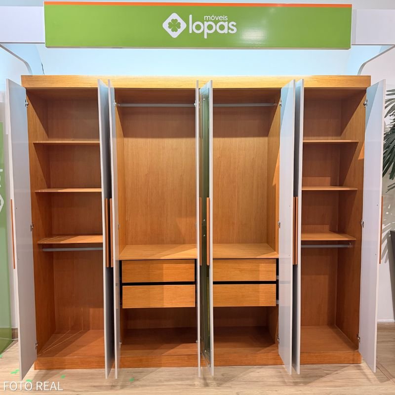 Guarda-roupa Casal 2.36m Andara Amêndoa Clean/Off 8 Portas 4 Gavetas com Espelho - Lopas - Imagem 4