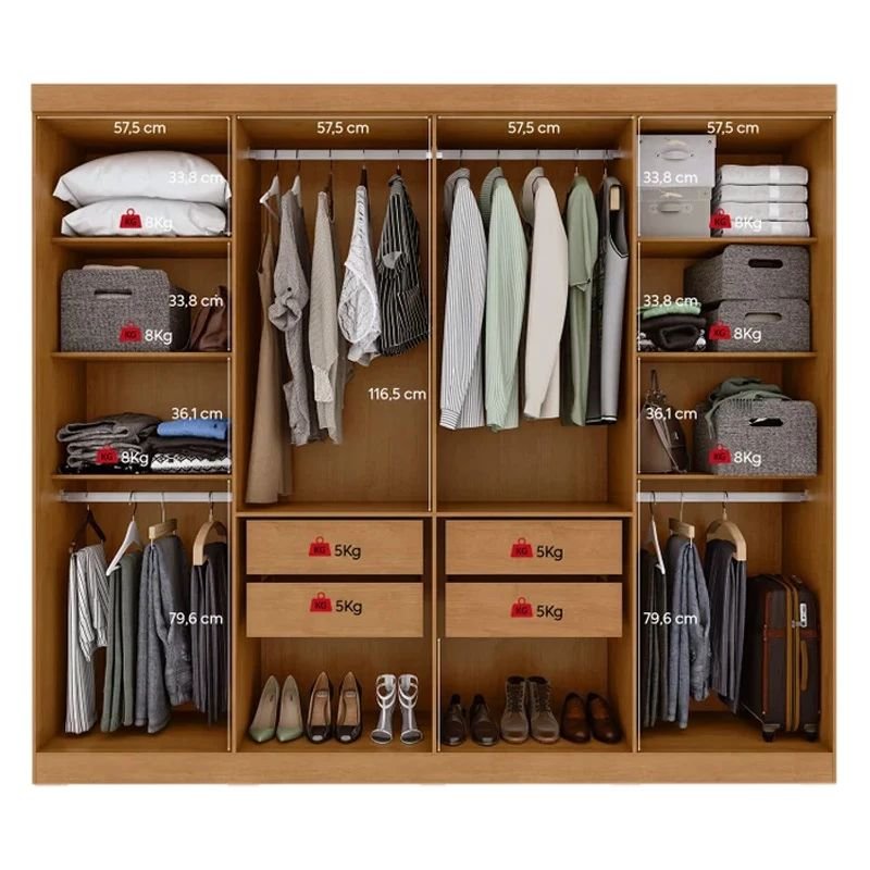 Guarda-roupa Casal 2.36m Andara Amêndoa Clean/Off 8 Portas 4 Gavetas com Espelho - Lopas - Imagem 5