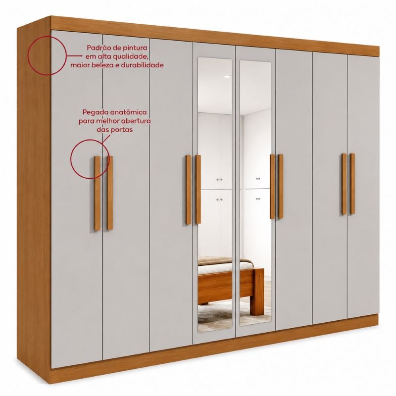 Guarda-roupa Casal 2.36m Andara Amêndoa Clean/Off 8 Portas 4 Gavetas com Espelho - Lopas - Imagem 7