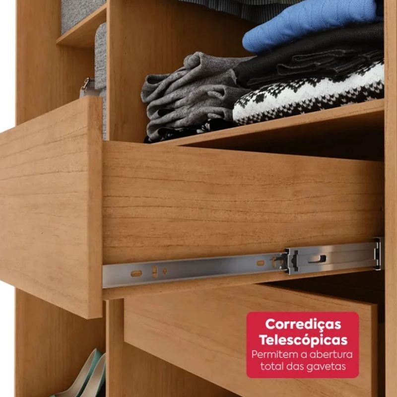 Guarda-roupa Casal 2.36m Andara Amêndoa Clean/Off 8 Portas 4 Gavetas com Espelho - Lopas - Imagem 9