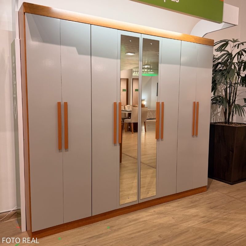 Guarda-roupa Casal 2.36m Andara Amêndoa Clean/Off 8 Portas 4 Gavetas com Espelho - Lopas