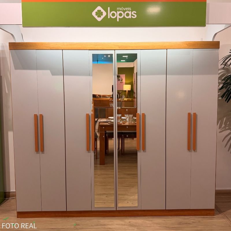 Guarda-roupa Casal 2.36m Andara Amêndoa Clean/Off 8 Portas 4 Gavetas com Espelho - Lopas - Imagem 11