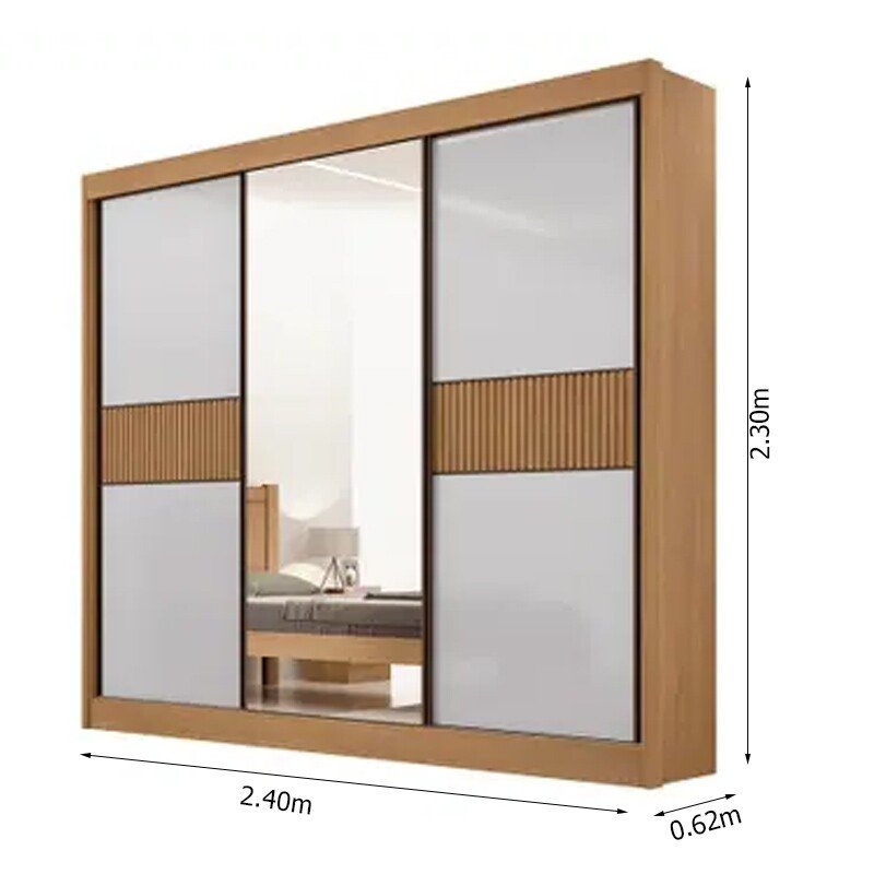 Guarda-roupa Cristal 3 Portas Cinamomo/Off Ripado C/ Espelho Larg. 2.42m - D Doro - Imagem 3