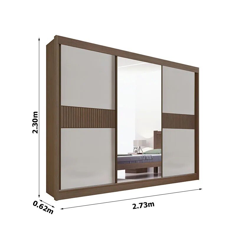 Guarda-roupa Casal Los Angeles Castanho/Off 3 Portas 6 Gavetas C/ 1 Espelho Detalhe Ripado Portas Flex 100% MDF Larg. 2.73m - D Doro - Imagem 3