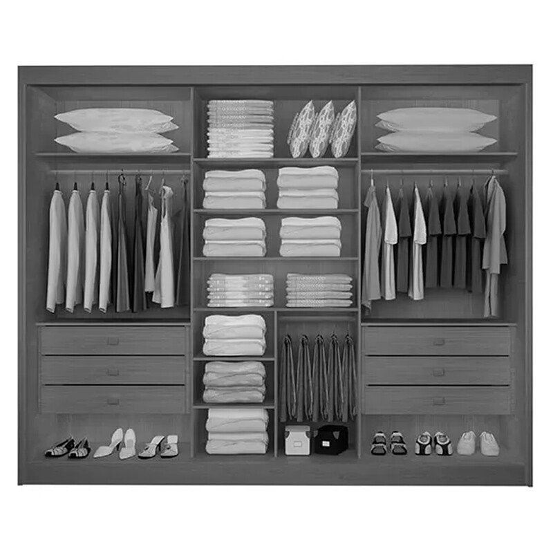 Guarda-roupa Casal Los Angeles Castanho/Off 3 Portas 6 Gavetas C/ 1 Espelho Detalhe Ripado Portas Flex 100% MDF Larg. 2.73m - D Doro - Imagem 2
