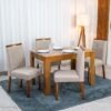 Mesa de Jantar Athenas 120x80 Amêndoa Clean Lopas + 4 Cadeiras Isabela Linho Bege Estrutura Madeira KM Decor | Entregue Montada