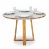 Mesa de Jantar Atlanta Redonda 120cm Vidro Off Base Madeira Minas Plac - Entregue Montada