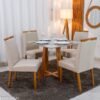 Mesa de Jantar Bali 90×90 Vidro Off Base Madeira Minas Plac + 4 Cadeiras Isabela Linho Bege 01 Estrutura Madeira KM Decor | Entregue Montada