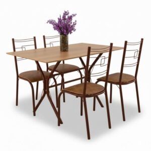 Conjunto Paraty C/4 Cad. Assento Jambo ( Marrom) Base Cabo Frio Marrom 120×75 Tampo Madeirado - Teixeira