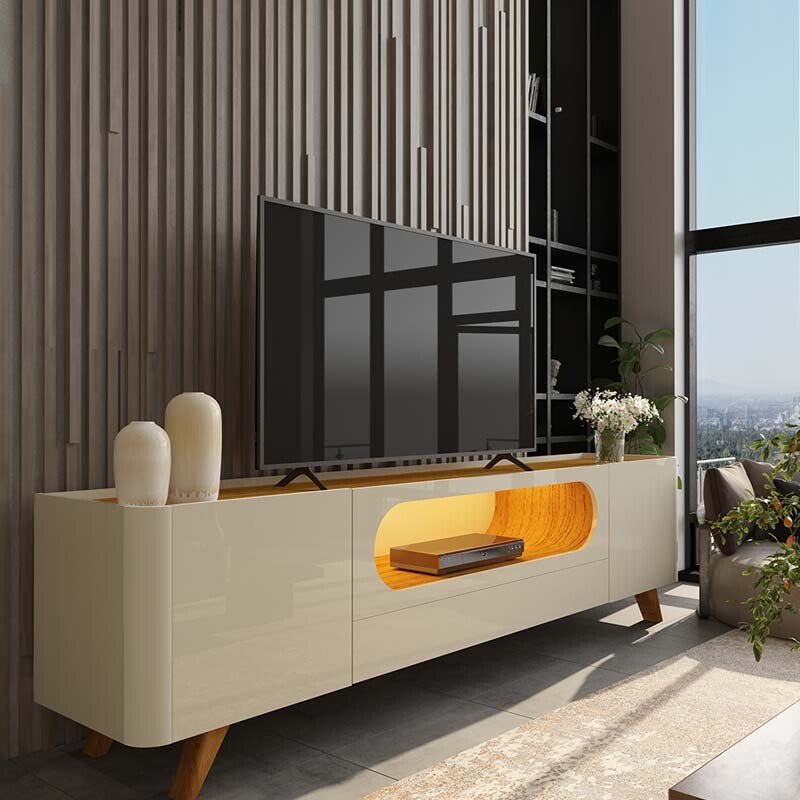 Rack Nobre 2.10m Off/Naturale C/ Led 100% MDF TV até 70" - Gelius