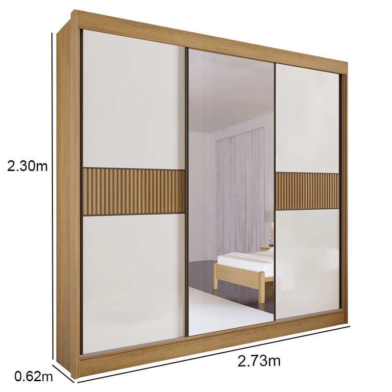 Guarda-roupa Casal Los Angeles Cinamomo/Off 3 Portas 6 Gavetas C/ 1 Espelho Detalhe Ripado Portas Flex 100% MDF Larg. 2.73m - D Doro - Imagem 3