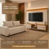 Sofá 3 lug. 8100 2.00m Linho Bege 24 + Rack Magnífico 212 Larg. 2.18m + Painel Magnífico 220 Nature/Off C/LED e Ripado TV até 85" - Gelius