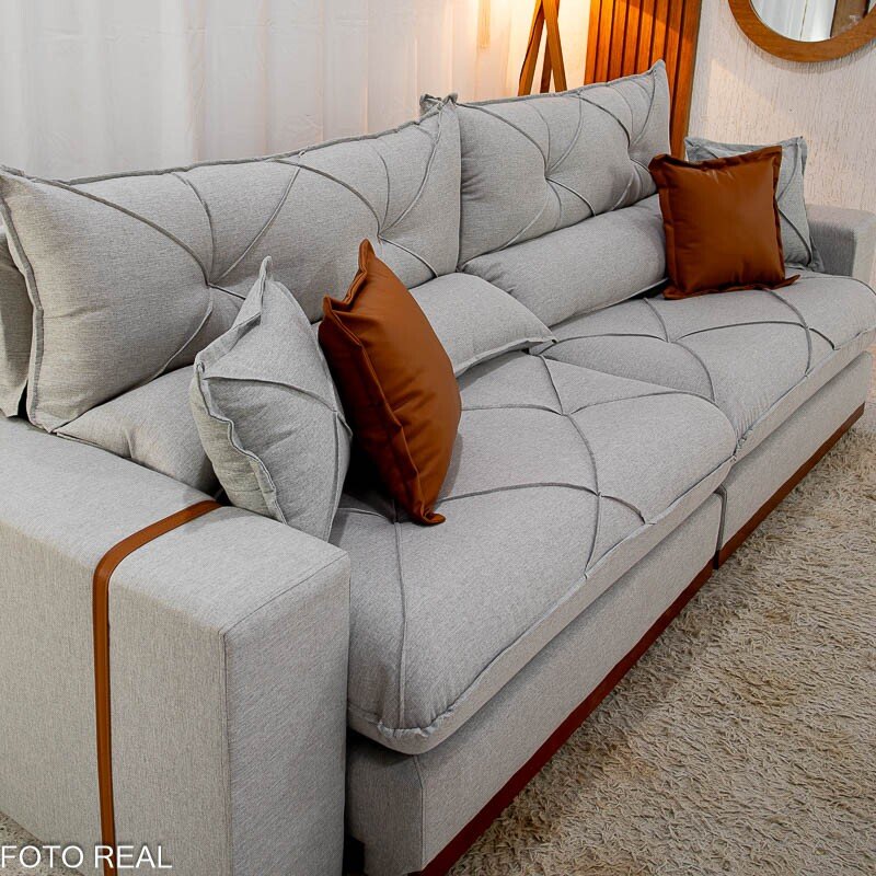 Sofá Retrátil Reclinável Gran Bello 2.90m Linho Cinza 31 - Molas Ensacadas - Imagem 5