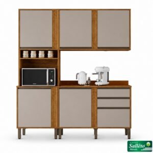 Torre Quente Cozinha Pérola + Balcão 1.20m + Aéreo 2 Portas 1.20m Cinamomo/Off - Sallêto