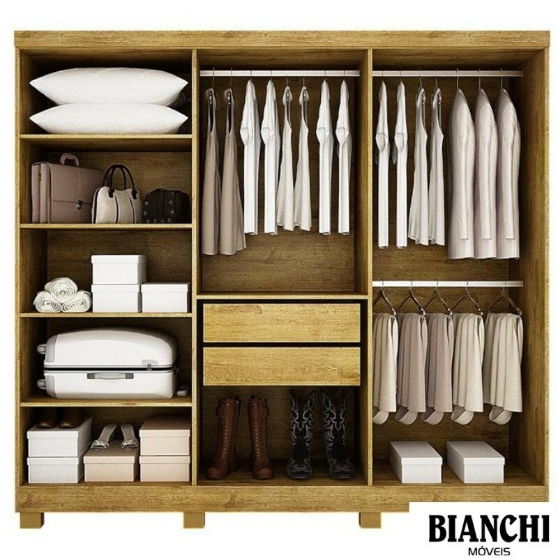 Guarda-roupa Casal Sergipe Nature/Off 6 Portas C/ Pés 100% MDF Larg. 1.80m - Bianchi - Imagem 3