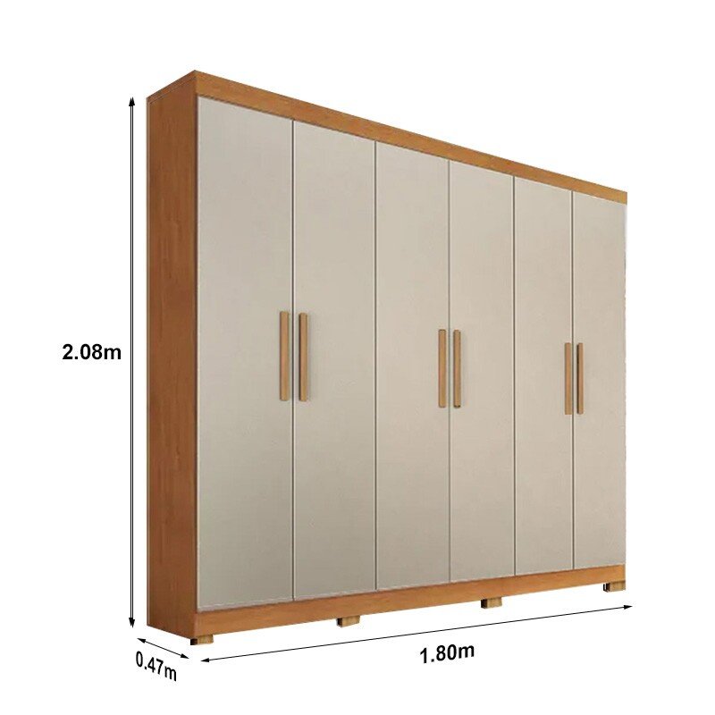 Guarda-roupa Casal Sergipe Nature/Off 6 Portas C/ Pés 100% MDF Larg. 1.80m - Bianchi - Imagem 2
