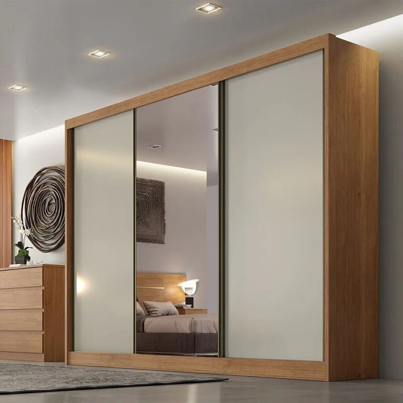Guarda-roupa Casal 2,73m Sollo Plus Cumaru/Fendi 3 Portas 8 Gavetas 100% MDF com 1 Espelho - Novo Horizonte