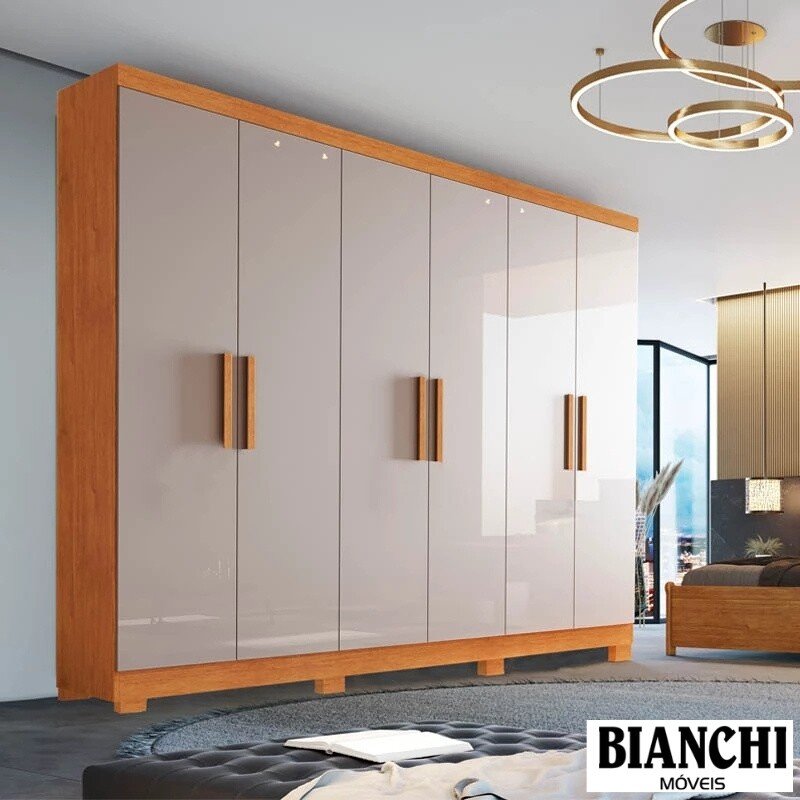 Guarda-roupa Casal Sergipe Nature/Off 6 Portas C/ Pés 100% MDF Larg. 1.80m - Bianchi