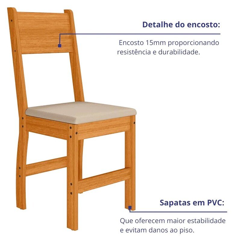 Mesa de Jantar Bellagio 108x68 Freijó Tampo Off + 4 Cadeiras Milano Korino Bege ( Freijó UV/Savana ) - Poliman - Imagem 5