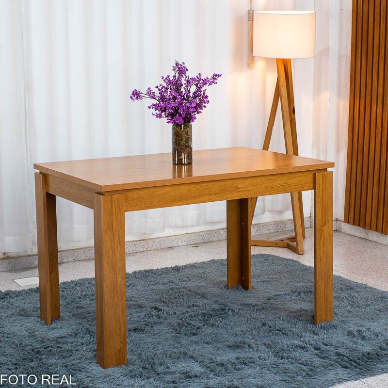 Mesa Athenas 120x80 Amêndoa Clean Tampo Maciço - Móveis Lopas + 4 Cad. Gabi Linho Cinza A Claro Madeira Maciça - Bom Lar - Imagem 8