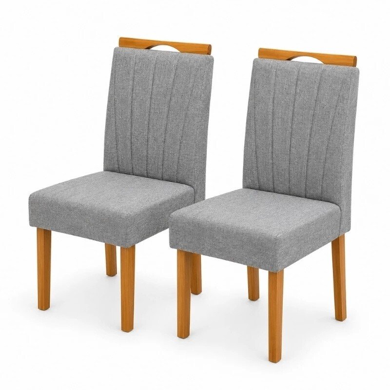 Mesa Athenas 120x80 Amêndoa Clean Tampo Maciço - Móveis Lopas + 4 Cad. Gabi Linho Cinza A Claro Madeira Maciça - Bom Lar - Imagem 4