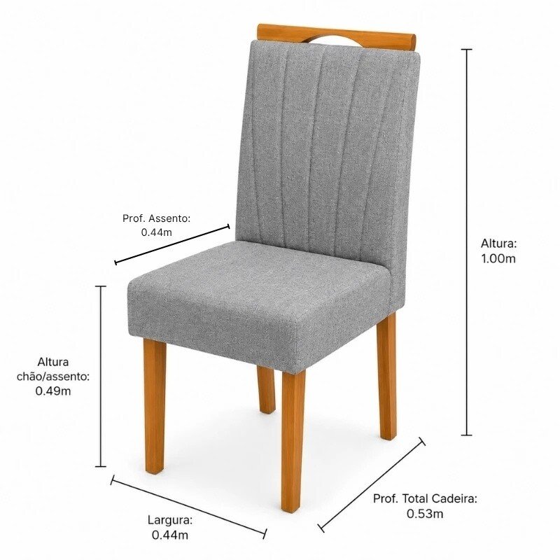 Mesa Athenas 120x80 Amêndoa Clean Tampo Maciço - Móveis Lopas + 4 Cad. Gabi Linho Cinza A Claro Madeira Maciça - Bom Lar - Imagem 5