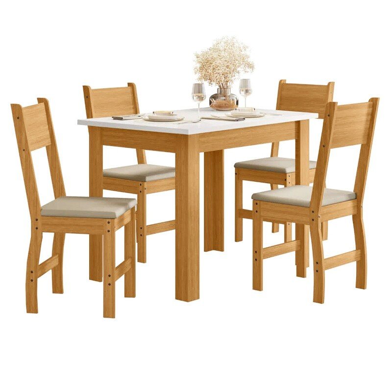 Mesa de Jantar Bellagio 108x68 Freijó Tampo Off + 4 Cadeiras Milano Korino Bege ( Freijó UV/Savana ) - Poliman - Imagem 2