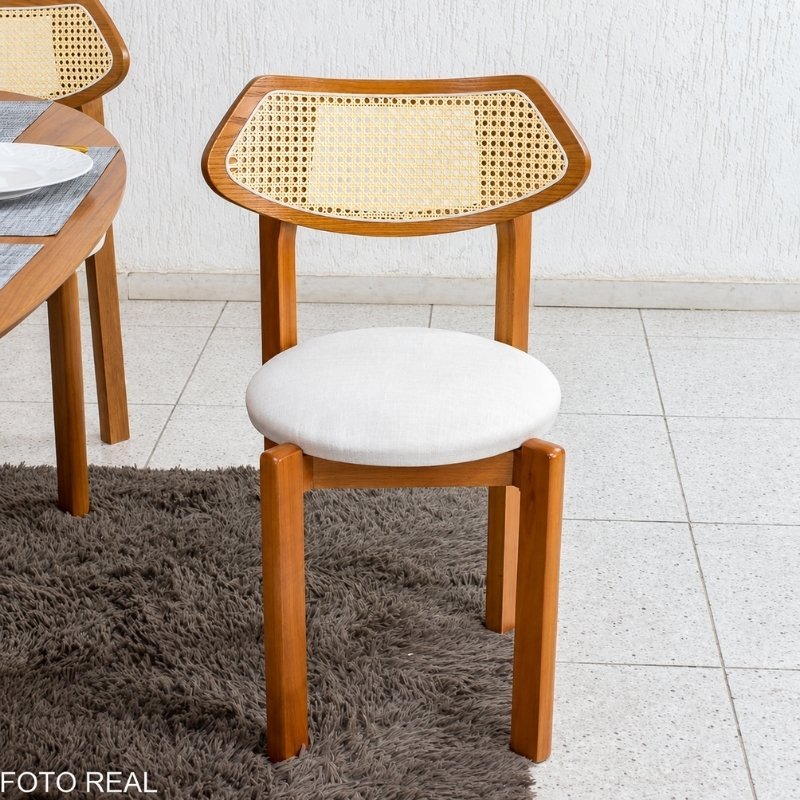Mesa de Jantar Barcelona Oval 180x90 Cinamomo + 6 Cadeiras Munique Linho Bege Estrutura Madeira Minas Plac - Imagem 5