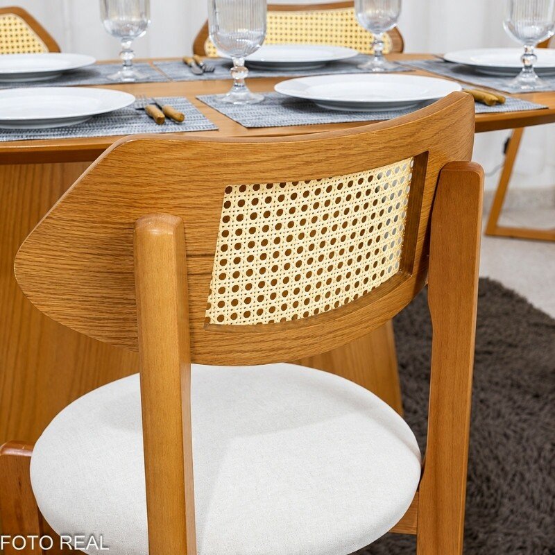 Mesa de Jantar Barcelona Oval 180x90 Cinamomo + 6 Cadeiras Munique Linho Bege Estrutura Madeira Minas Plac - Imagem 10