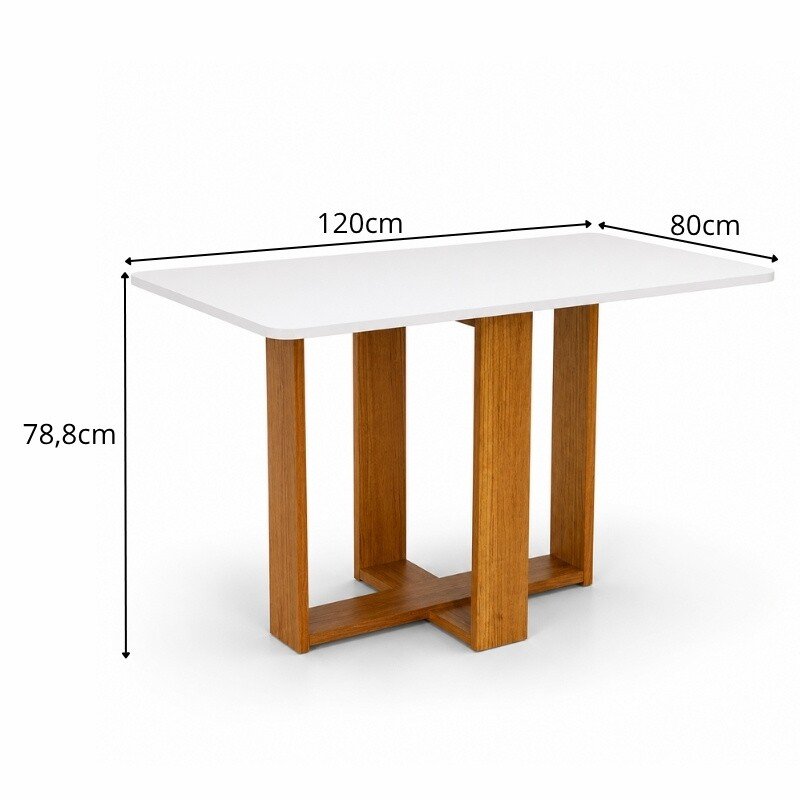 Mesa de Jantar Noor Mel 120x80 Tampo Off + 4 Cadeiras Sol Linho Bronze Bege - Viero - Imagem 7