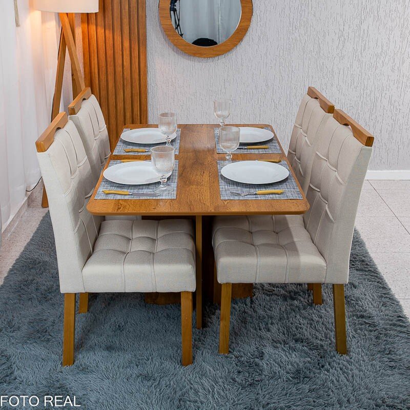 Mesa de Jantar Salina 120x80 Tampo Londres Cinamomo Cel Móveis + 4 Cadeiras Sophia Linho Bege 2000 Estrutura Madeira WM Decor - Entregue Montada - Imagem 5