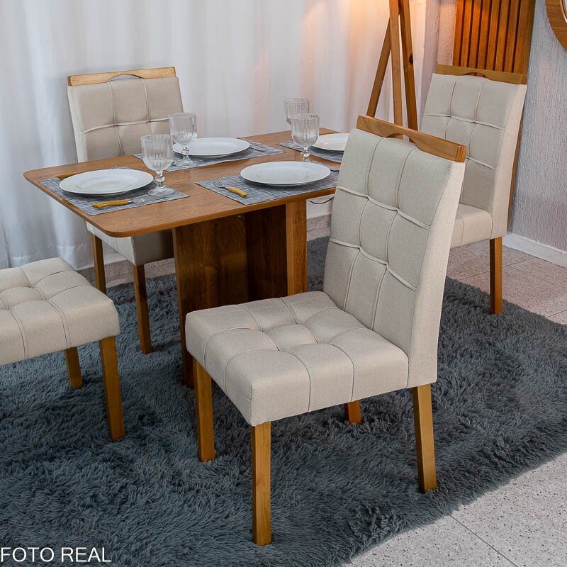 Mesa de Jantar Salina 120x80 Tampo Londres Cinamomo Cel Móveis + 4 Cadeiras Sophia Linho Bege 2000 Estrutura Madeira WM Decor - Entregue Montada - Imagem 6