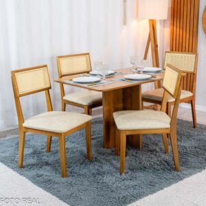 Mesa de Jantar Salina 120x80 Tampo Londres Cinamomo Cel Móveis + 4 Cadeiras Ava Corino Creme 307 Estrutura Madeira Prensar - Entregue Montada