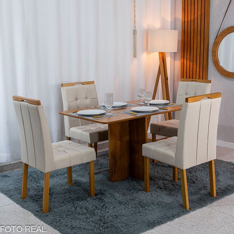 Mesa de Jantar Salina 120x80 Tampo Londres Cinamomo Cel Móveis + 4 Cadeiras Sophia Linho Bege 2000 Estrutura Madeira WM Decor - Entregue Montada - Imagem 3