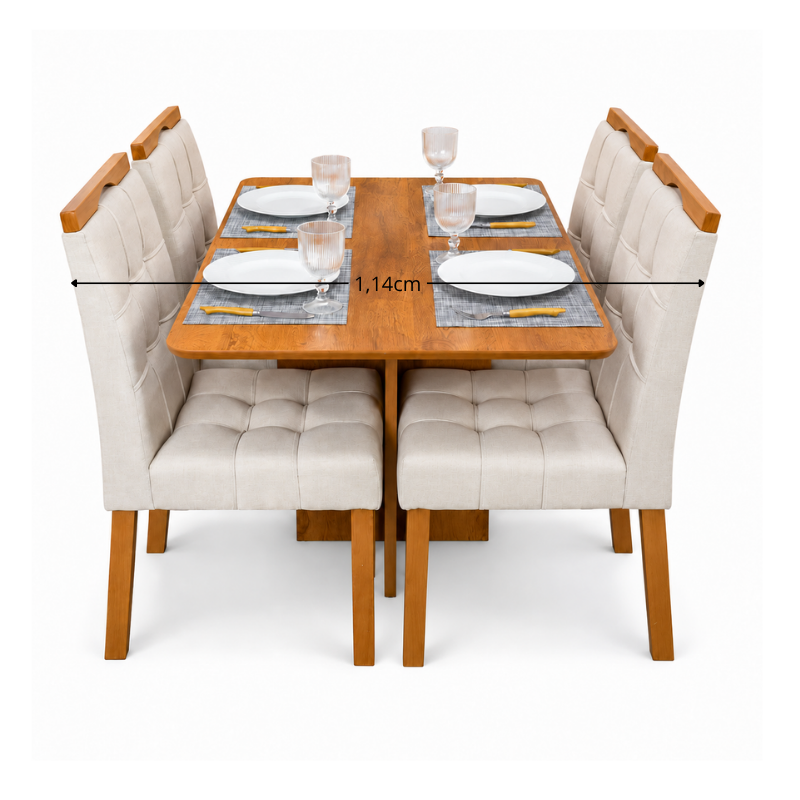 Mesa de Jantar Salina 120x80 Tampo Londres Cinamomo Cel Móveis + 4 Cadeiras Sophia Linho Bege 2000 Estrutura Madeira WM Decor - Entregue Montada - Imagem 10