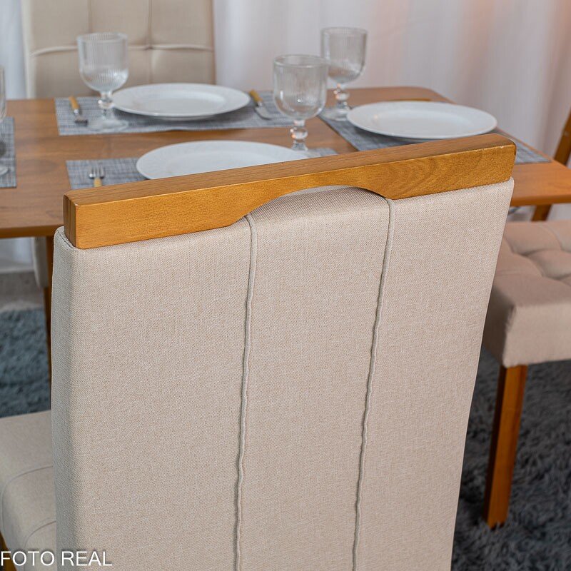 Mesa de Jantar Salina 120x80 Tampo Londres Cinamomo Cel Móveis + 4 Cadeiras Sophia Linho Bege 2000 Estrutura Madeira WM Decor - Entregue Montada - Imagem 7