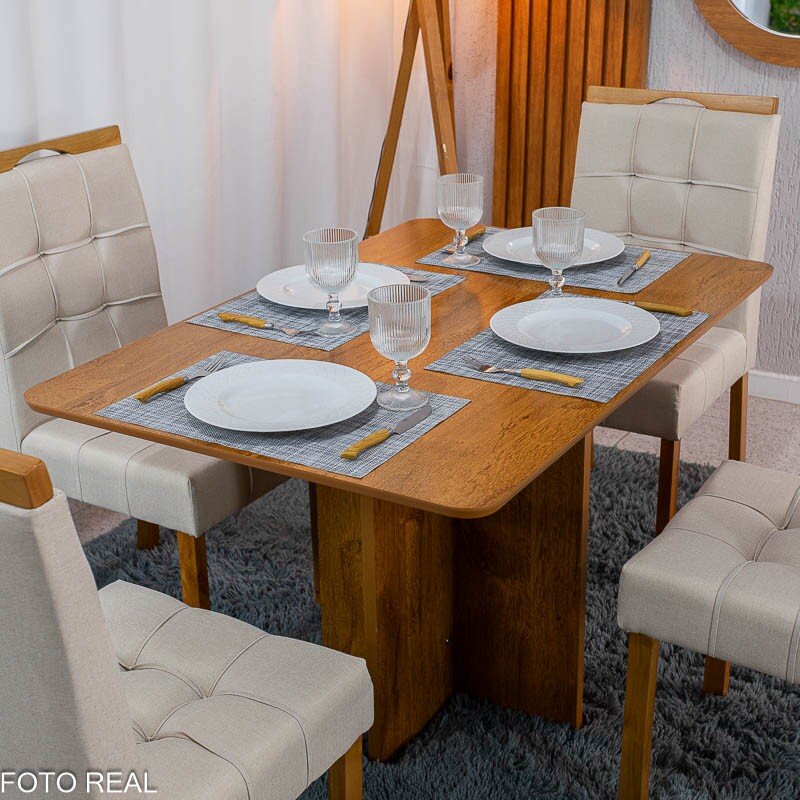 Mesa de Jantar Salina 120x80 Tampo Londres Cinamomo Cel Móveis + 4 Cadeiras Sophia Linho Bege 2000 Estrutura Madeira WM Decor - Entregue Montada - Imagem 2